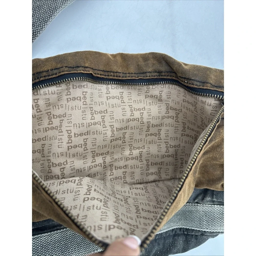 Bed Stu Hawkeye Messenger Bag Distressed Waxed Canvas Leather Brown Charcoal